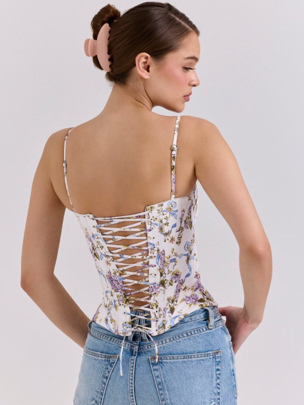 HOUSE OF CB Cadie Corset Top XS Floral Ribbon Print (see below) - Picture 6 of 10